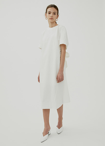 TIED BACK-DETAIL COTTON DRESS (WHITE)