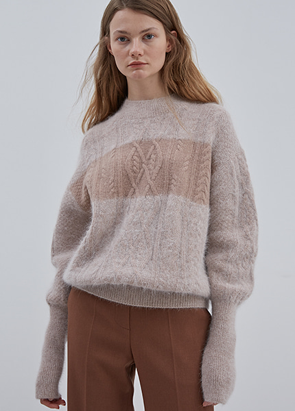 CAT KNIT DUSTY PINK (ANGORA TWO-TONE CABLE KNIT)