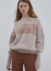 CAT KNIT DUSTY PINK (ANGORA TWO-TONE CABLE KNIT)