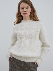 CAT KNIT IVORY (ANGORA TWO-TONE CABLE KNIT)